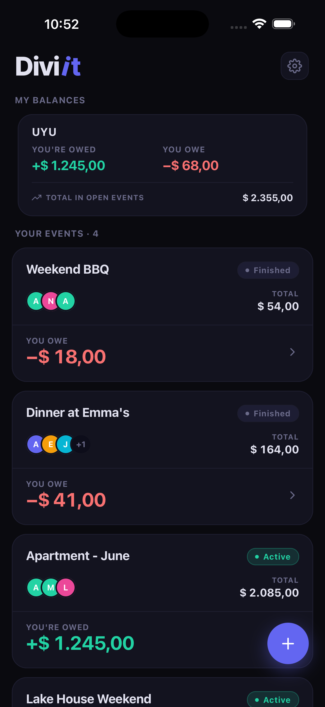 Diviit — home screen