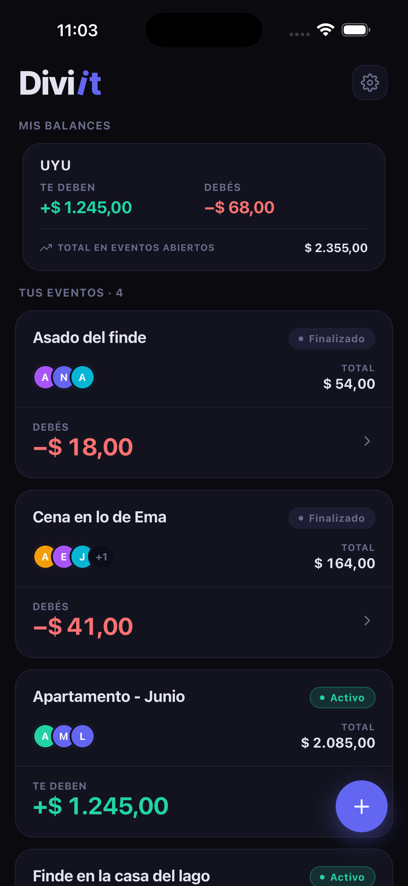 Diviit — pantalla principal